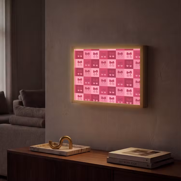Kersen - Strikjes - Speels - Roze - Bordeaux Light Box met batterij (Wandlamp) middel 907 -sfeer1