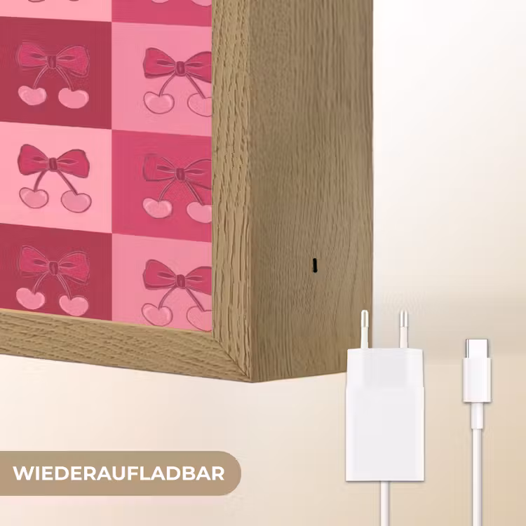 Kersen - Strikjes - Speels - Roze - Bordeaux Light Box met batterij (Wandlamp) middel 907 -USP_websiteoplaadbaarDE