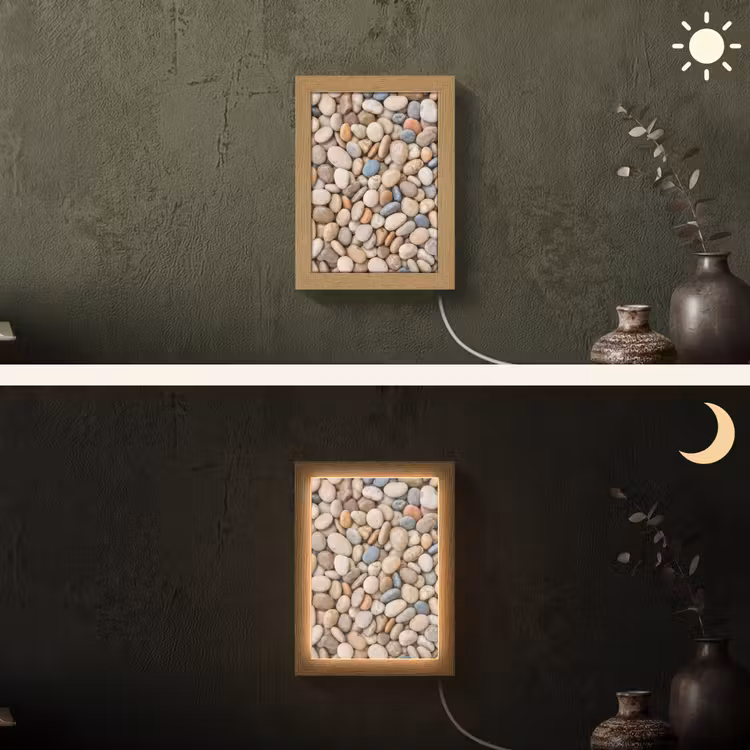 Kiezelstenen - Natuur - Textuur - Beige - Grijs Light Box met kabel (Wandlamp) klein -sfeer3