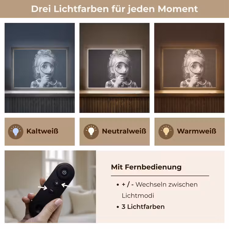 Kind - Vergrootglas - Portret - Zwart-wit Light Box met batterij (Wandlamp) middel -USP_lichtkleurDE
