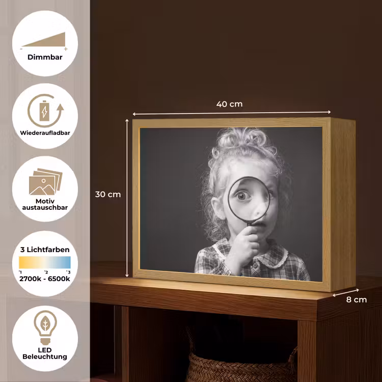 Kind - Vergrootglas - Portret - Zwart-wit Light Box met batterij (Wandlamp) middel -USP_websiteoverzichtDE