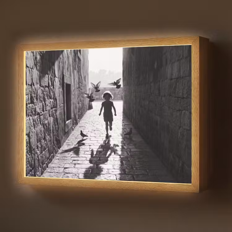 Kind - Vogel - Straat - Zwart-wit - Spelen Light Box met batterij (Wandlamp) middel -z3d_website