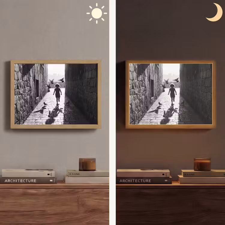 Kind - Vogel - Straat - Zwart-wit - Spelen Light Box met batterij (Wandlamp) middel -sfeer3