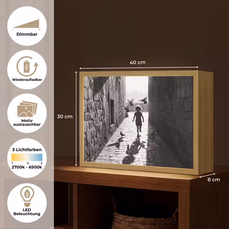 Kind - Vogel - Straat - Zwart-wit - Spelen Light Box met batterij (Wandlamp) middel -USP_websiteoverzichtDE