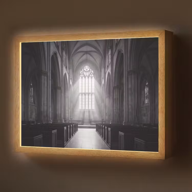 Kerk - Interieur - Lichtstralen - Architectuur - Klassiek Light Box met batterij (Wandlamp) middel -z3d_website
