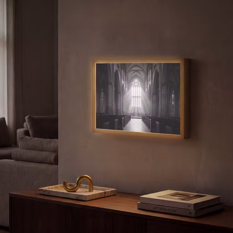 Kerk - Interieur - Lichtstralen - Architectuur - Klassiek Light Box met batterij (Wandlamp) middel -sfeer1