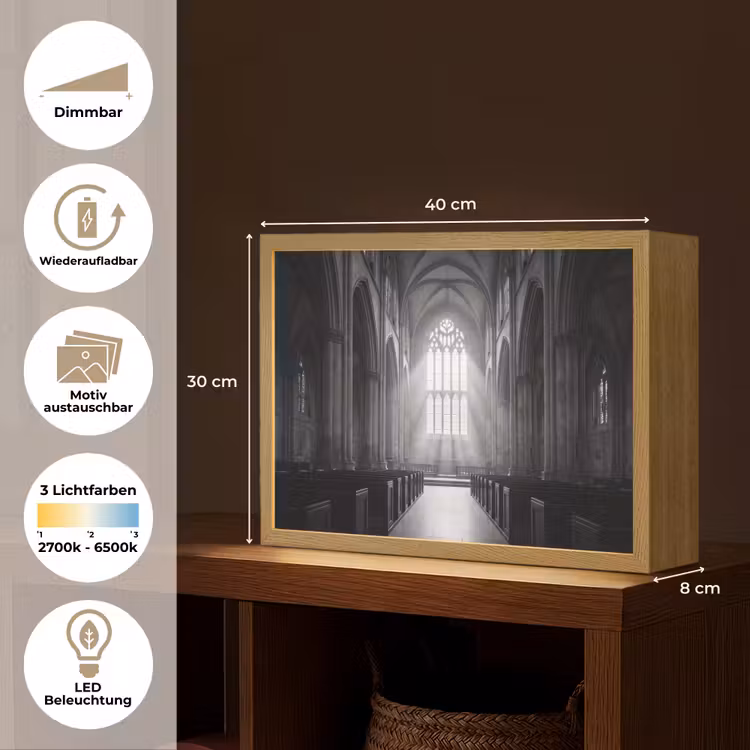Kerk - Interieur - Lichtstralen - Architectuur - Klassiek Light Box met batterij (Wandlamp) middel -USP_websiteoverzichtDE