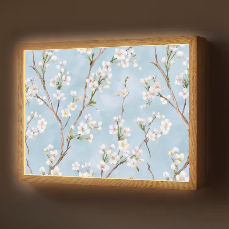 Kersenbloesem - Textuur - Blauw Light Box met batterij (Wandlamp) middel 907 -z3d_website