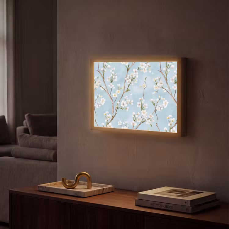 Kersenbloesem - Textuur - Blauw Light Box met batterij (Wandlamp) middel 907 -sfeer1