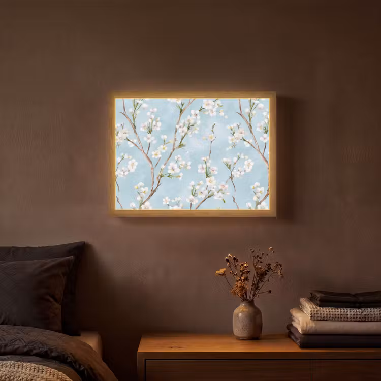 Kersenbloesem - Textuur - Blauw Light Box met batterij (Wandlamp) middel 907 -sfeer4
