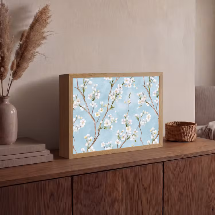 Kersenbloesem - Textuur - Blauw Light Box met batterij (Wandlamp) middel 907 -sfeer2
