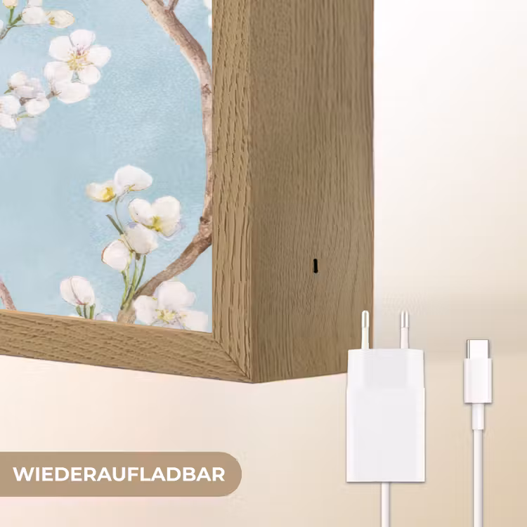 Kersenbloesem - Textuur - Blauw Light Box met batterij (Wandlamp) middel 907 -USP_websiteoplaadbaarDE