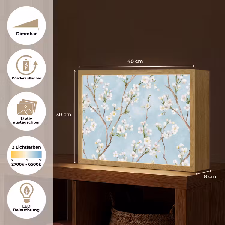 Kersenbloesem - Textuur - Blauw Light Box met batterij (Wandlamp) middel 907 -USP_websiteoverzichtDE