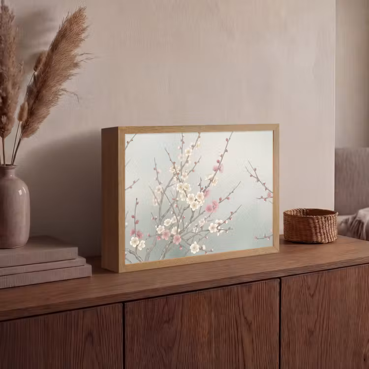 Kersen - Bloesem - Groen Light Box met batterij (Wandlamp) middel -sfeer2