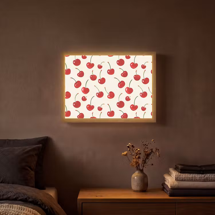 Kersen - Minimalistisch - Rood Light Box met batterij (Wandlamp) middel 907 -sfeer4