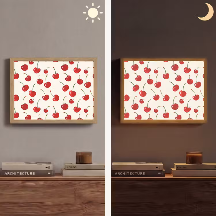 Kersen - Minimalistisch - Rood Light Box met batterij (Wandlamp) middel 907 -sfeer3