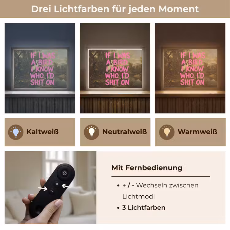 Klassiek - Humor - Roze Light Box met batterij (Wandlamp) middel -USP_lichtkleurDE
