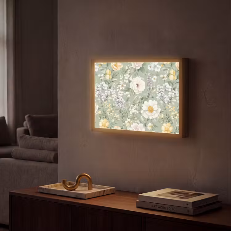Klassiek - Bloemenpatroon - Kleurrijk Light Box met batterij (Wandlamp) middel 907 -sfeer1