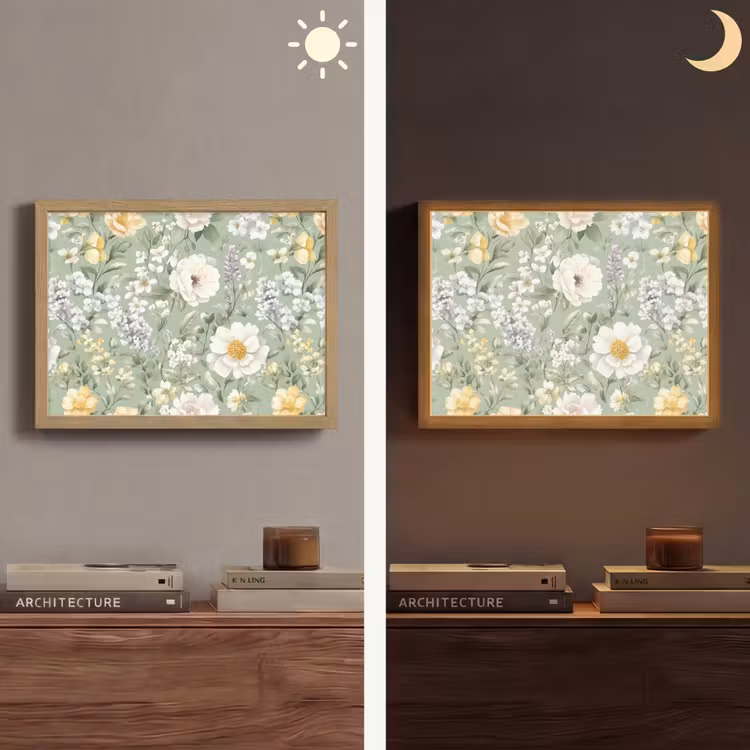 Klassiek - Bloemenpatroon - Kleurrijk Light Box met batterij (Wandlamp) middel 907 -sfeer3