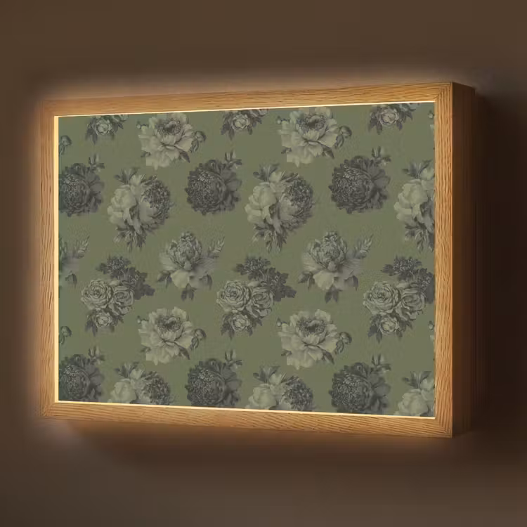 Klassiek - botanisch - olijfgroen - bloemen Light Box met batterij (Wandlamp) middel 907 -z3d_website