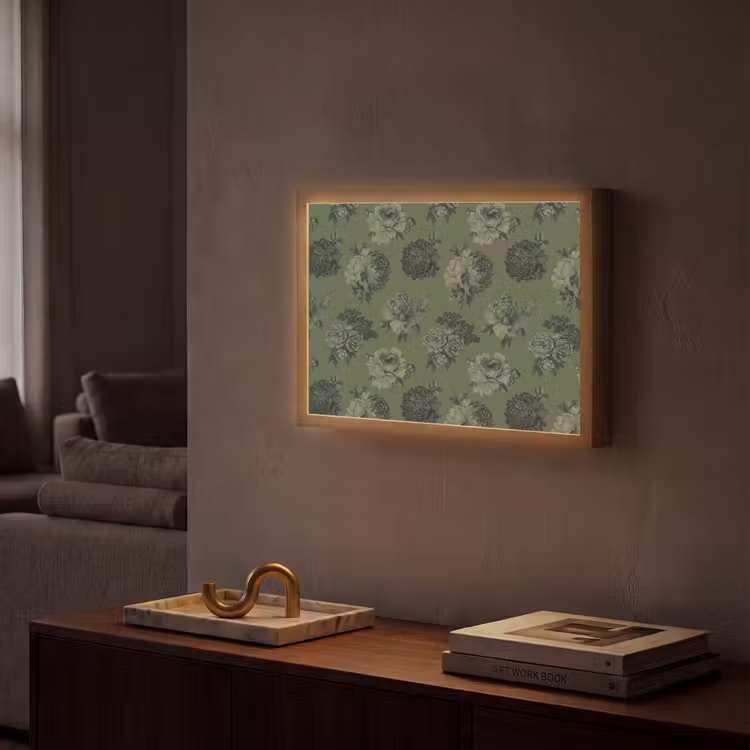 Klassiek - botanisch - olijfgroen - bloemen Light Box met batterij (Wandlamp) middel 907 -sfeer1