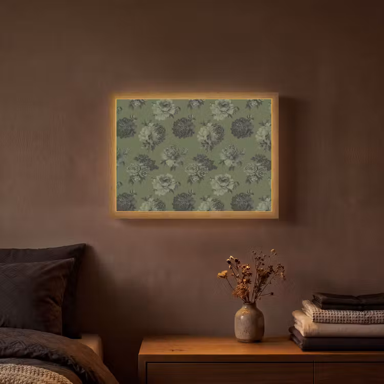 Klassiek - botanisch - olijfgroen - bloemen Light Box met batterij (Wandlamp) middel 907 -sfeer4