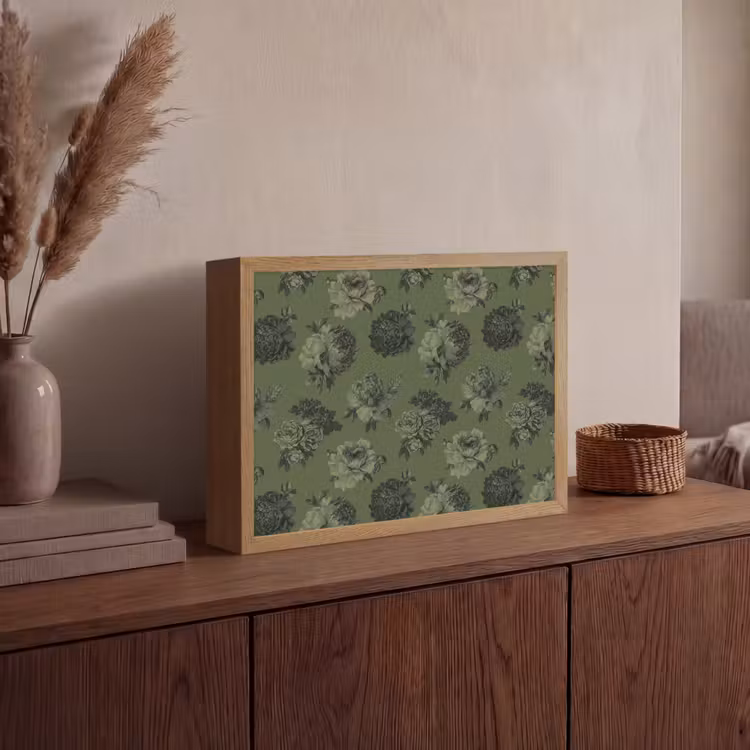 Klassiek - botanisch - olijfgroen - bloemen Light Box met batterij (Wandlamp) middel 907 -sfeer2