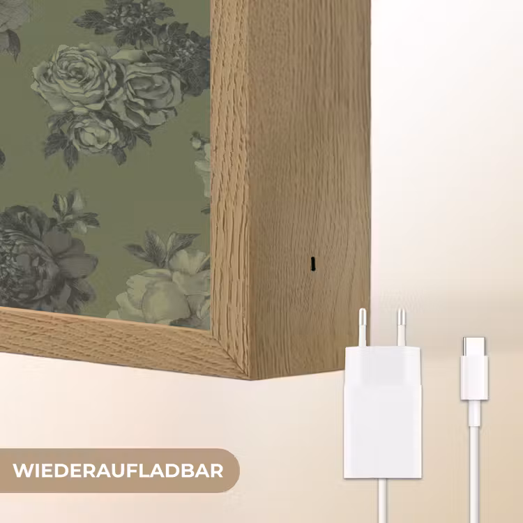 Klassiek - botanisch - olijfgroen - bloemen Light Box met batterij (Wandlamp) middel 907 -USP_websiteoplaadbaarDE