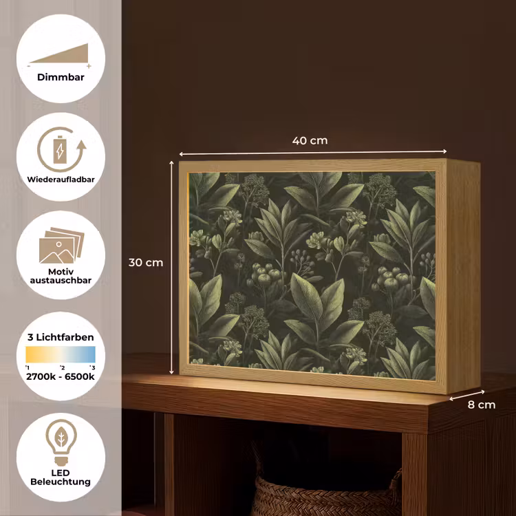 Klassiek - Donker - Botanisch - Planten Light Box met batterij (Wandlamp) middel 907 -USP_websiteoverzichtDE