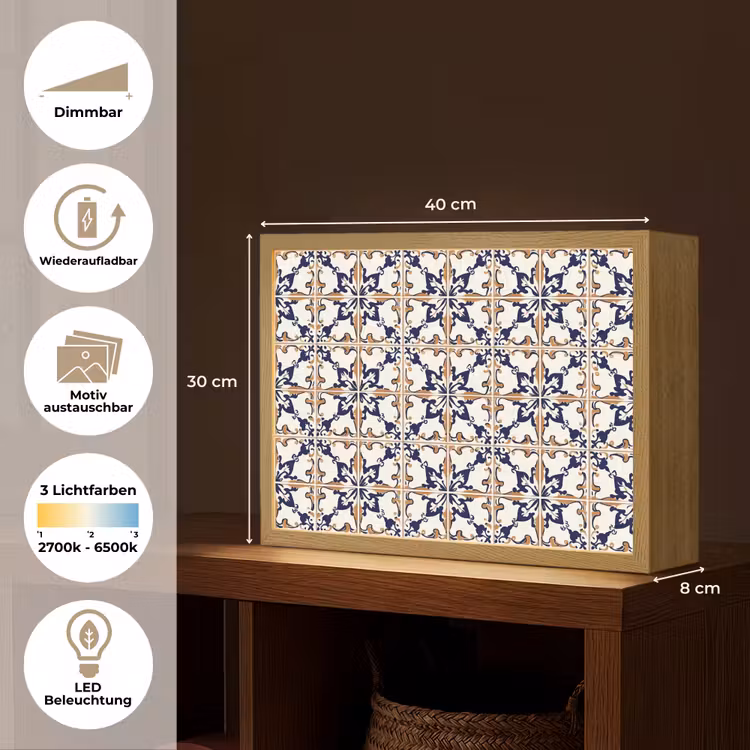 Klassiek - Patroon - Kleurrijk Light Box met batterij (Wandlamp) middel 907 -USP_websiteoverzichtDE