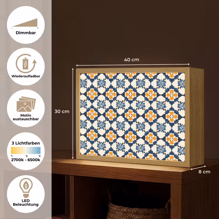 Klassiek - Geometrisch - Blauw Light Box met batterij (Wandlamp) middel 907 -USP_websiteoverzichtDE