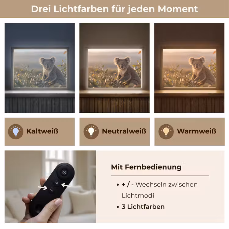 Koala - Bladeren - Ochtendlicht Light Box met batterij (Wandlamp) middel -USP_lichtkleurDE