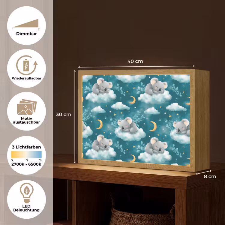Koala's - Betoverend - Blauw Light Box met batterij (Wandlamp) middel 907 -USP_websiteoverzichtDE