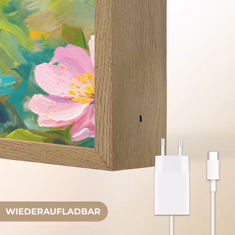 Kolibrie - Bloemen - Natuur - Kleurrijk Light Box met batterij (Wandlamp) middel -USP_websiteoplaadbaarDE