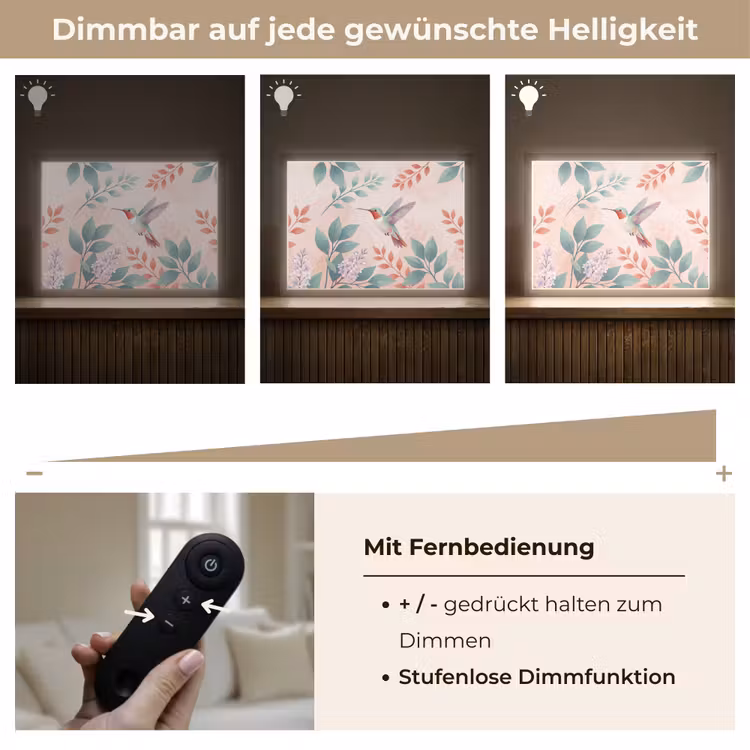 Kolibrie - Vliegen - Natuur - Illustratie - Kleurrijk Light Box met batterij (Wandlamp) middel -USP_dimbaarDE