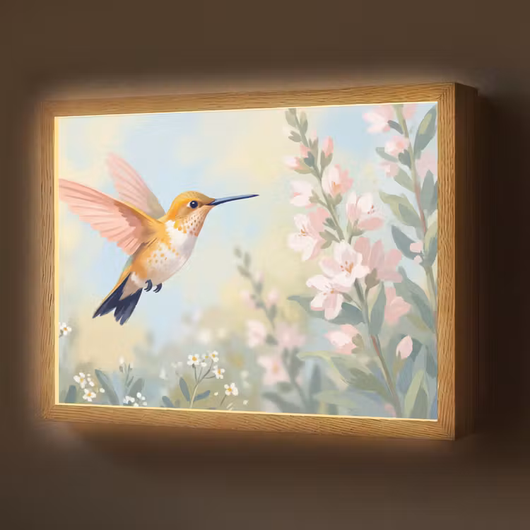 Kolibrie - Illustratie - Kleurrijk Light Box met batterij (Wandlamp) middel -z3d_website