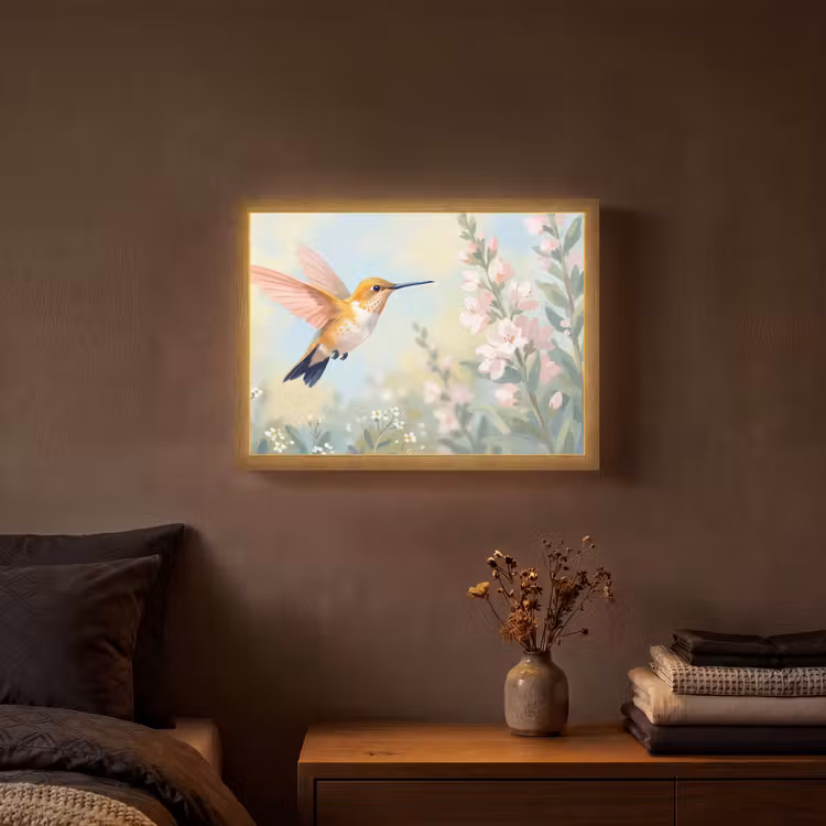 Kolibrie - Illustratie - Kleurrijk Light Box met batterij (Wandlamp) middel -sfeer4