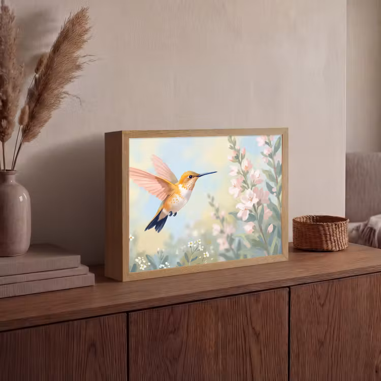 Kolibrie - Illustratie - Kleurrijk Light Box met batterij (Wandlamp) middel -sfeer2