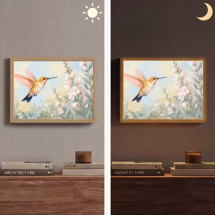 Kolibrie - Illustratie - Kleurrijk Light Box met batterij (Wandlamp) middel -sfeer3
