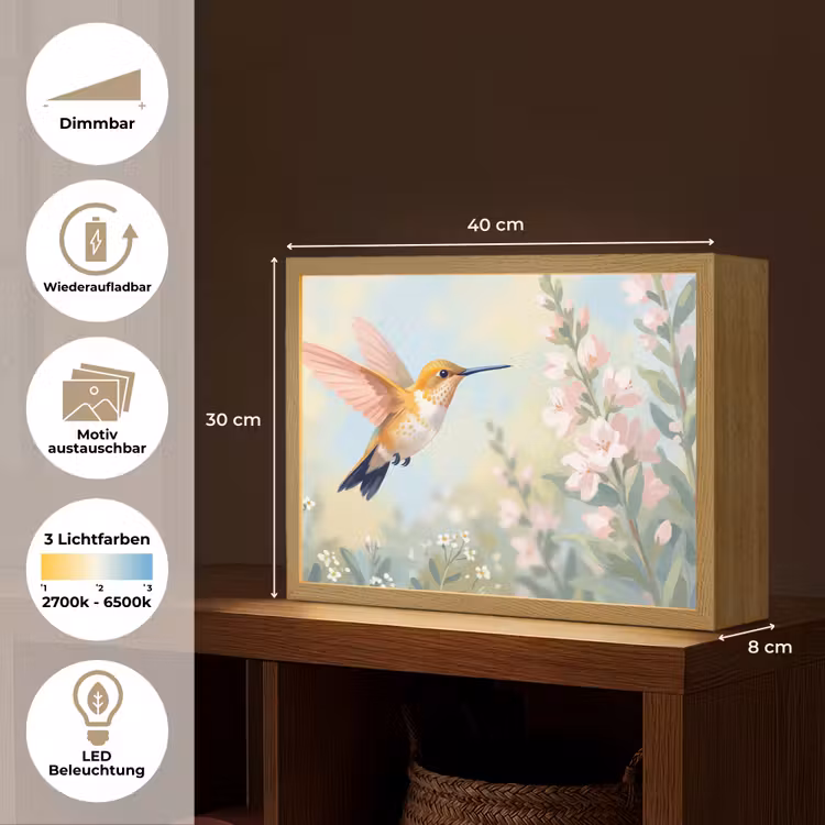 Kolibrie - Illustratie - Kleurrijk Light Box met batterij (Wandlamp) middel -USP_websiteoverzichtDE