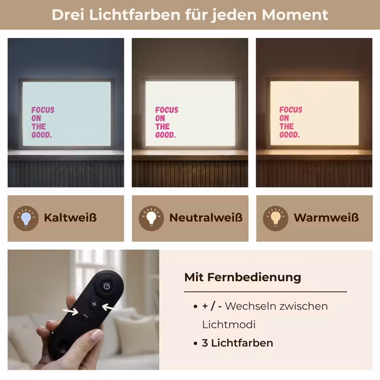 Focus on the good - Beige - Roze Light Box met batterij (Wandlamp) middel -USP_lichtkleurDE