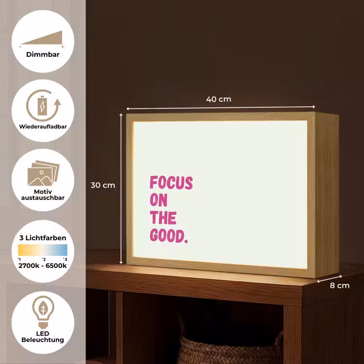 Focus on the good - Beige - Roze Light Box met batterij (Wandlamp) middel -USP_websiteoverzichtDE