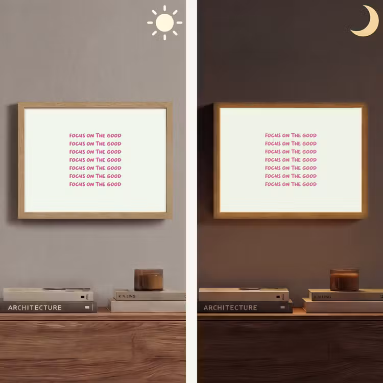 Focus on the good - Roze Light Box met batterij (Wandlamp) middel -sfeer3