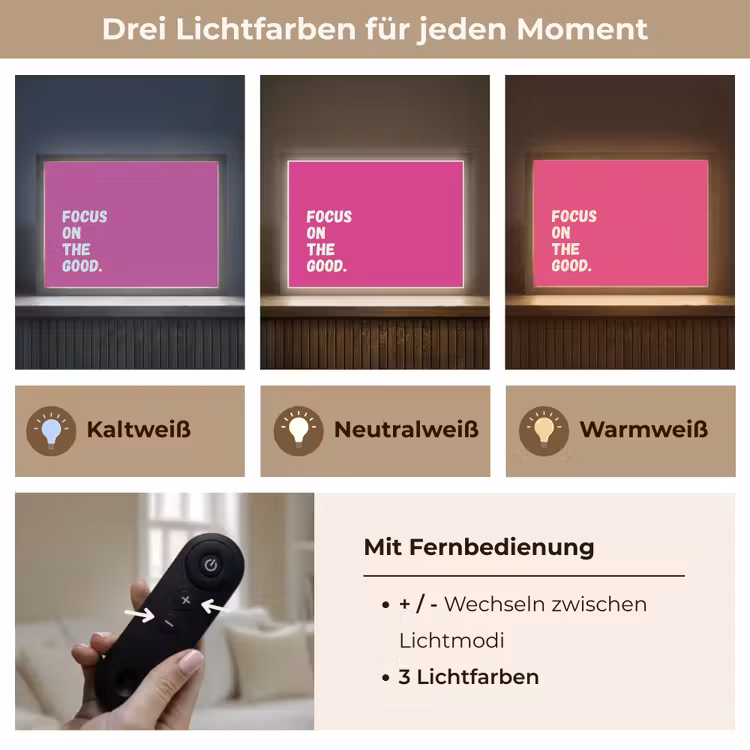 Focus on the good - Roze - Simple Light Box met batterij (Wandlamp) middel -USP_lichtkleurDE