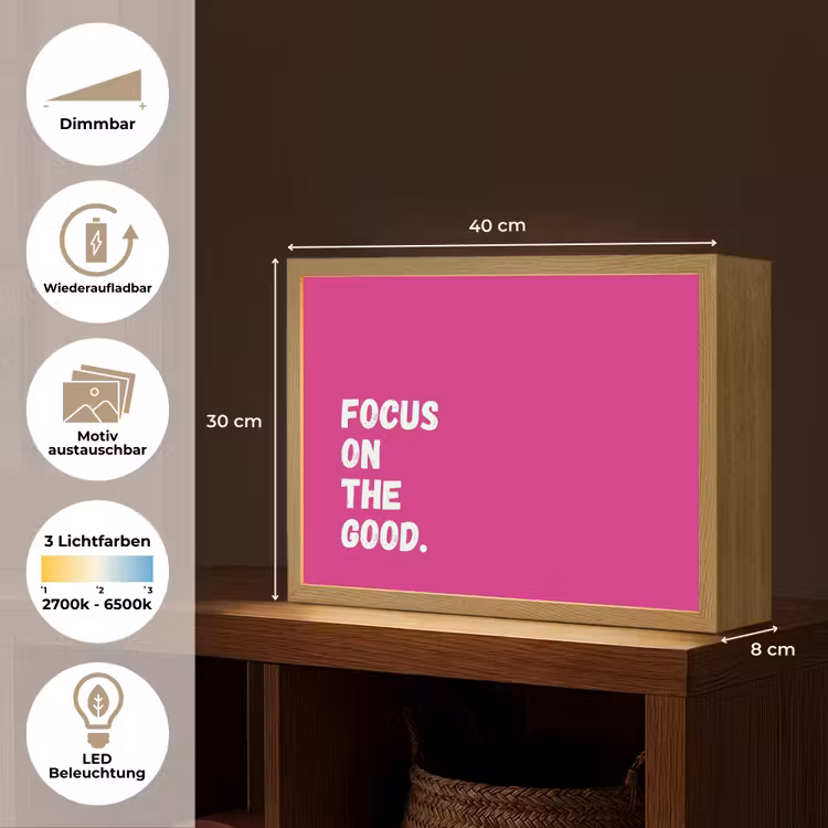 Focus on the good - Roze - Simple Light Box met batterij (Wandlamp) middel -USP_websiteoverzichtDE