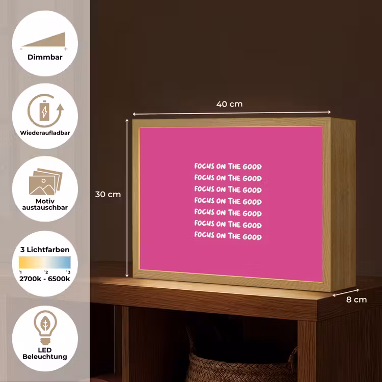 Focus on the good - Roze - wit Light Box met batterij (Wandlamp) middel -USP_websiteoverzichtDE