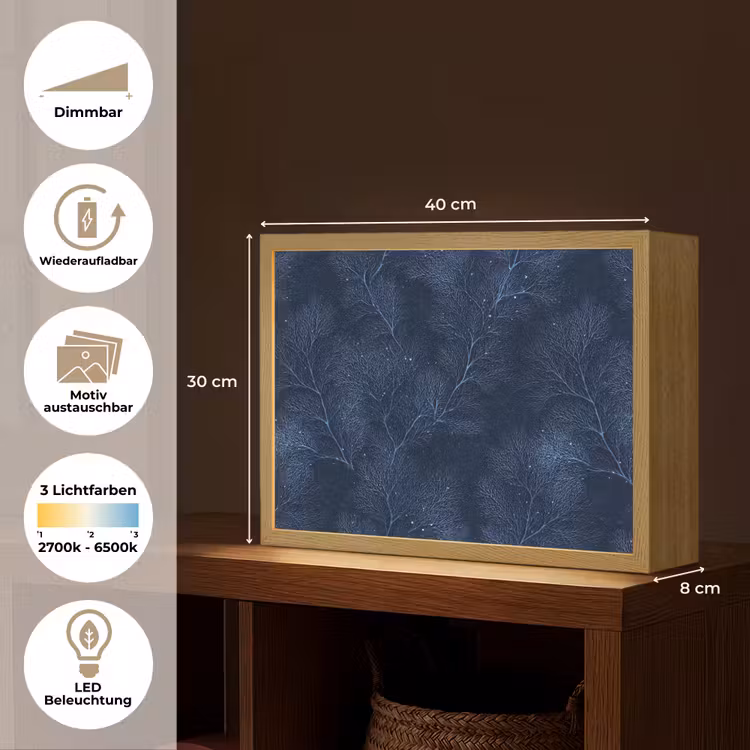 Koraal - Takken - Patroon - Nachtblauw Light Box met batterij (Wandlamp) middel 907 -USP_websiteoverzichtDE