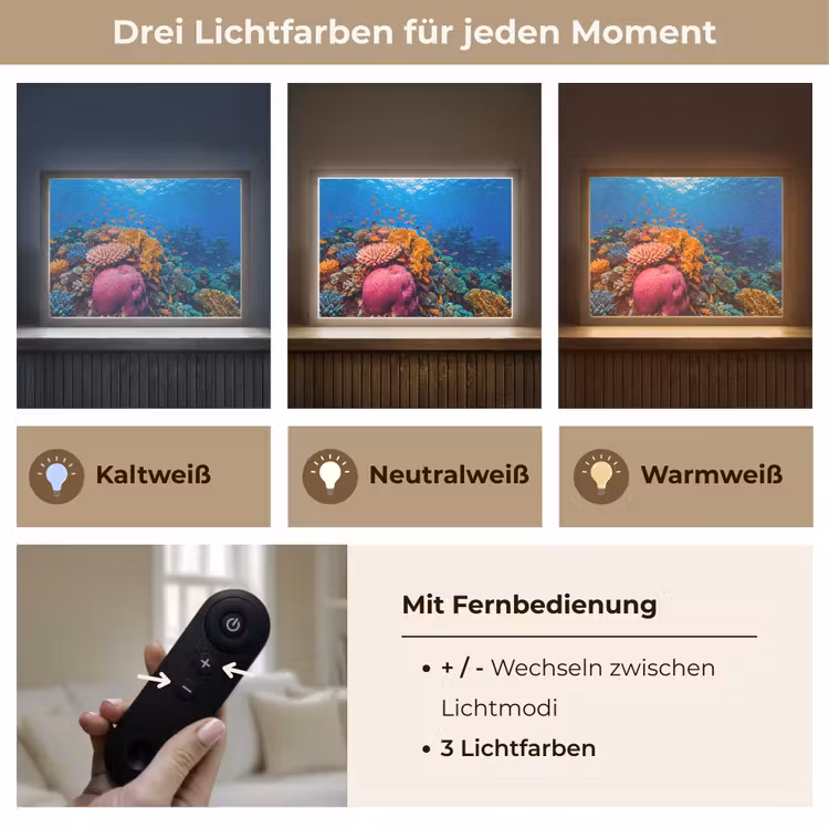 Koraal - Vissen - Oceaan - Natuur - Kleurrijk Light Box met batterij (Wandlamp) middel -USP_lichtkleurDE