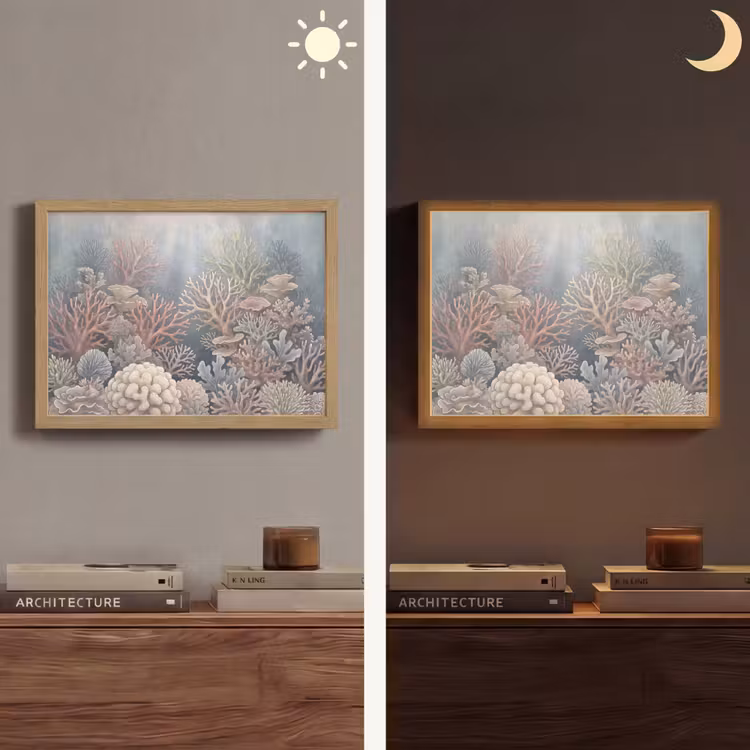 Koraal - Zeeleven - Onderwater - Illustratie - Natuur Light Box met batterij (Wandlamp) middel -sfeer3