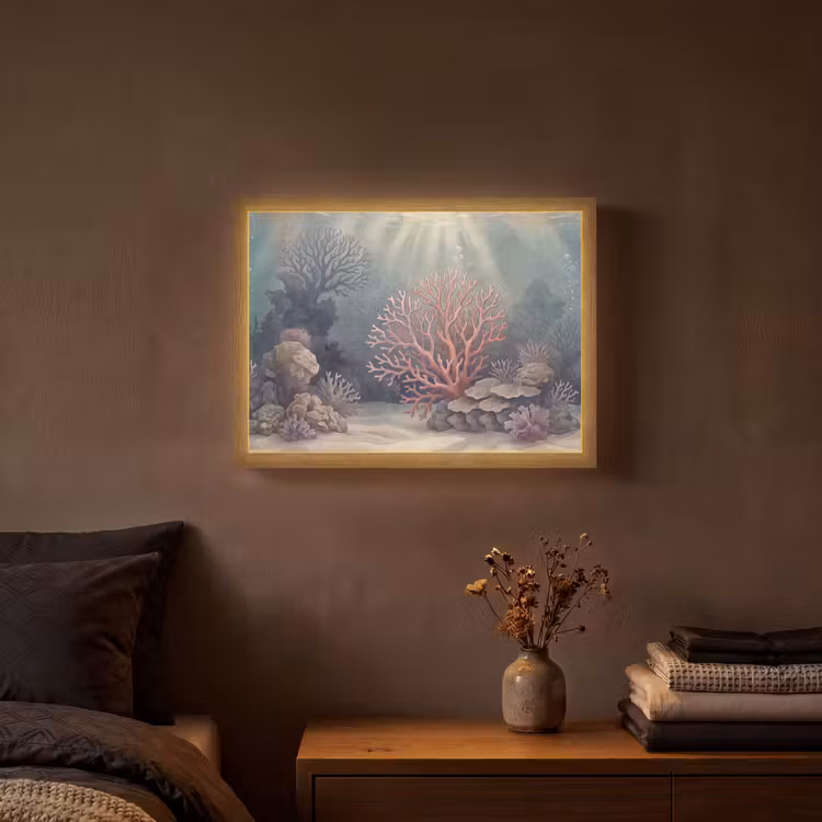 Koraal - Onderwater - Natuur - Roze Light Box met batterij (Wandlamp) middel -sfeer4